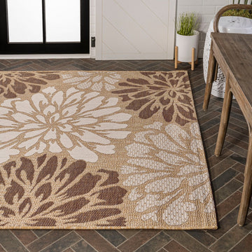 Zinnia Modern Floral Textured Weave Indoor/outdoor Area Rug